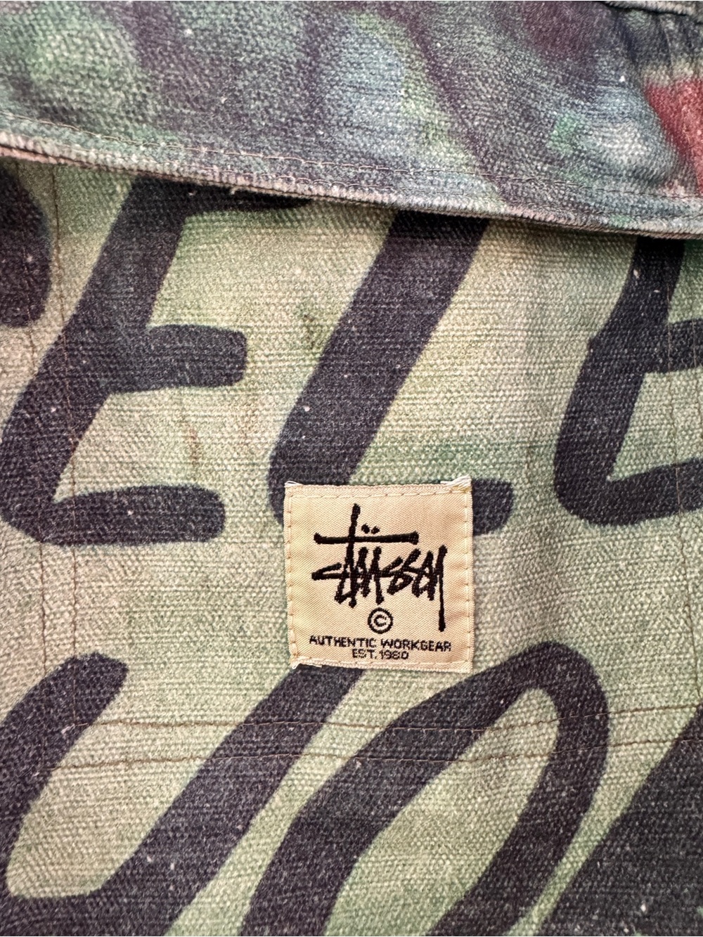 Stussy Multicolor Graphic Field Jacket with Black Corduroy Collar - Picture 3 of 6